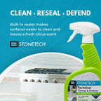 StoneTech Revitalizer Cleaner and Protector | Natural Stone Cleaner | Marble, Quartz, Granite Countertop Cleaner | 3-in-1 Cleans and Reseals | 2-Pack 24 oz Spray + Microfibers, Citrus Scent