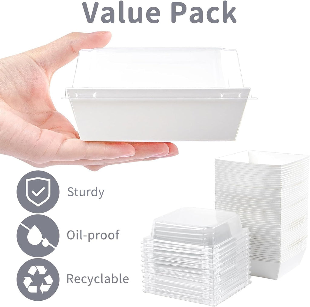 Kucoele 50 Pack Small Charcuterie Boxes with Clear Lids, 4 Inches Paper Bakery Boxes Dessert Boxes Disposable To Go Food Containers for Cookie, Cake Slice, Mini Cake, Chocolate Strawberry (White)
