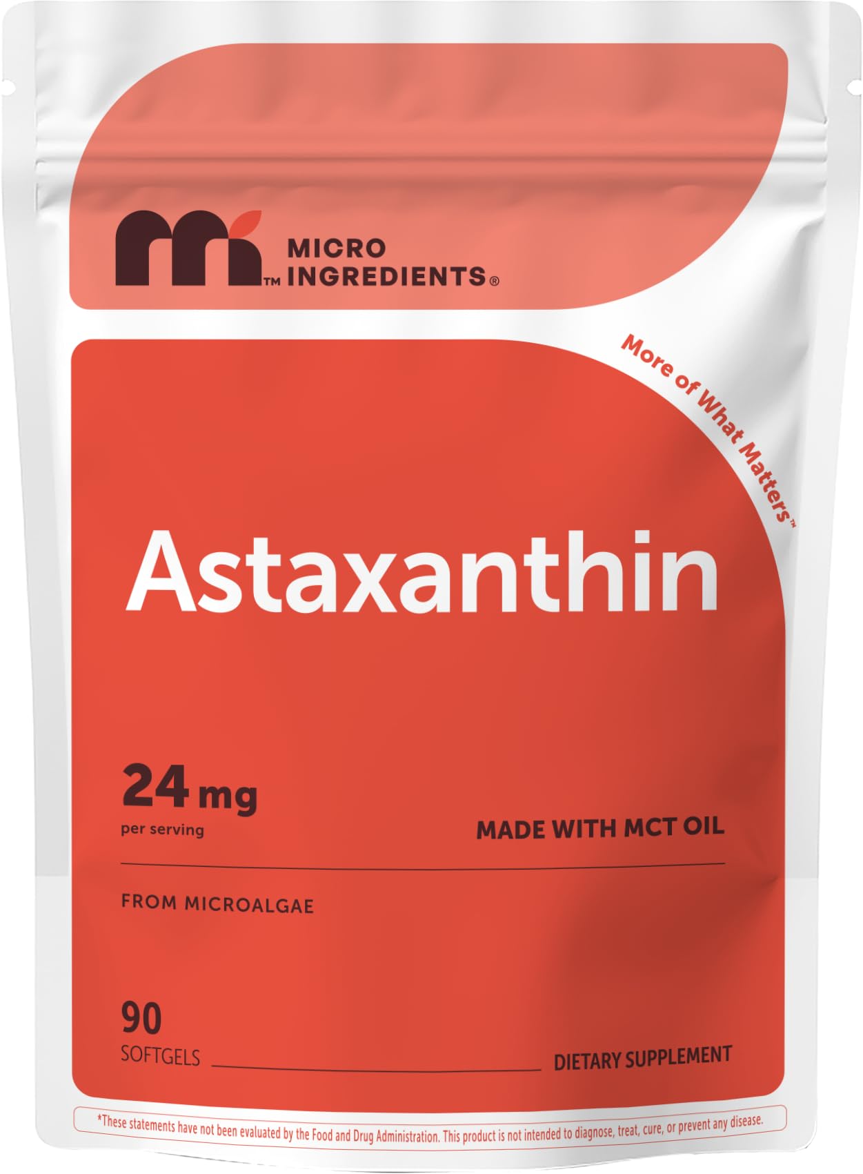 Micro Ingredients Astaxanthin 24mg with MCT Oil, 90 Softgels | Max Strength Astaxanthin Antioxidant Supplements* | Fresh Microalgae Source | Non-GMO, Gluten Free, No Soy
