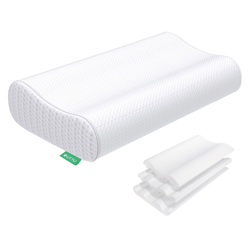 UTTU Cervical Pillow for Neck Strain Relief, Memory Foam Neck Pillow for Sleeping, Adjustable Orthopedic Sandwich Pillow, Contour Cooling for Side Back Stomach Sleeper, King(27.6"×15.7"×5.2"/4.5")