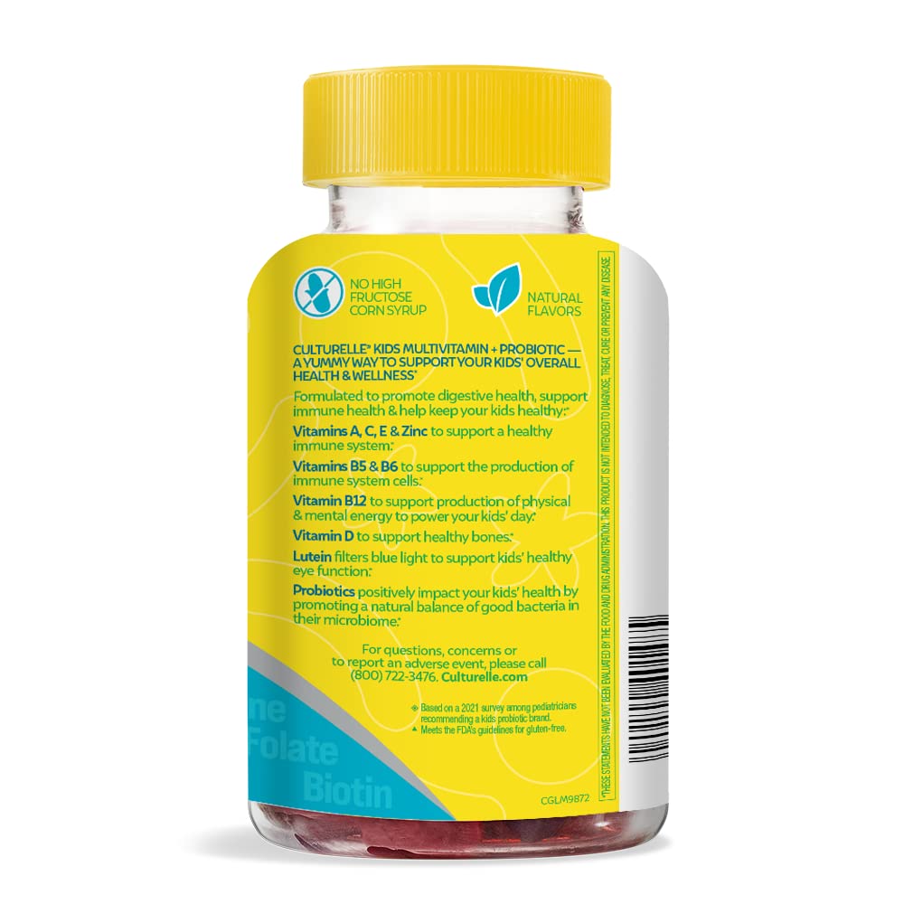 Culturelle Kids Multivitamin + Probiotic For Kids (Ages 2+) - 60 Count, Peach-Orange & Mixed Berry Flavor - Digestive Health & Immune Support Gummies with Lutein to Support Eye Health