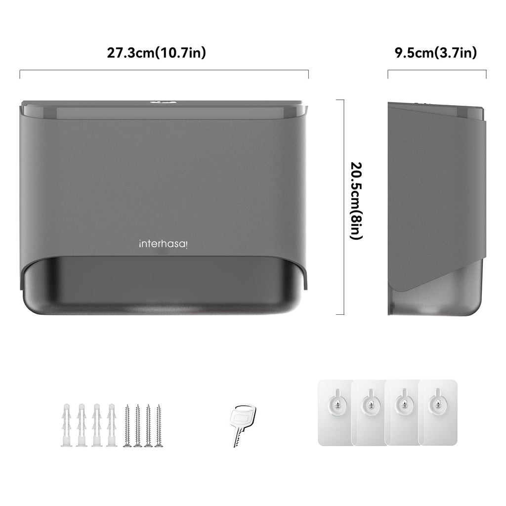 interhasa! Commercial Paper Towel Dispenser Wall Mount - ADA Compliant Multifold Trifold & C-Fold Hand Towel Holder for Restroom, Office, Clinic. Lockable, No-Drill ABS, 10.8" L x 3.5" W x 8" H