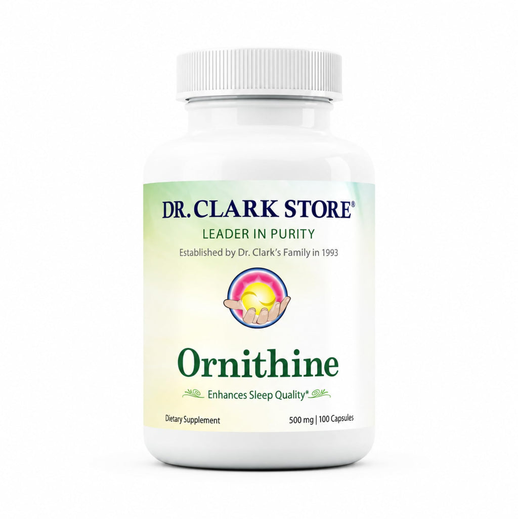 Dr Clark Ornithine Dietary Supplement 500mg, 100 Gelatin Capsules, Pure Amino Acid Support for Natural Sleep Aid, Promotes Protein Metabolism, Cleansing and Detoxification, Non-GMO & Gluten Free