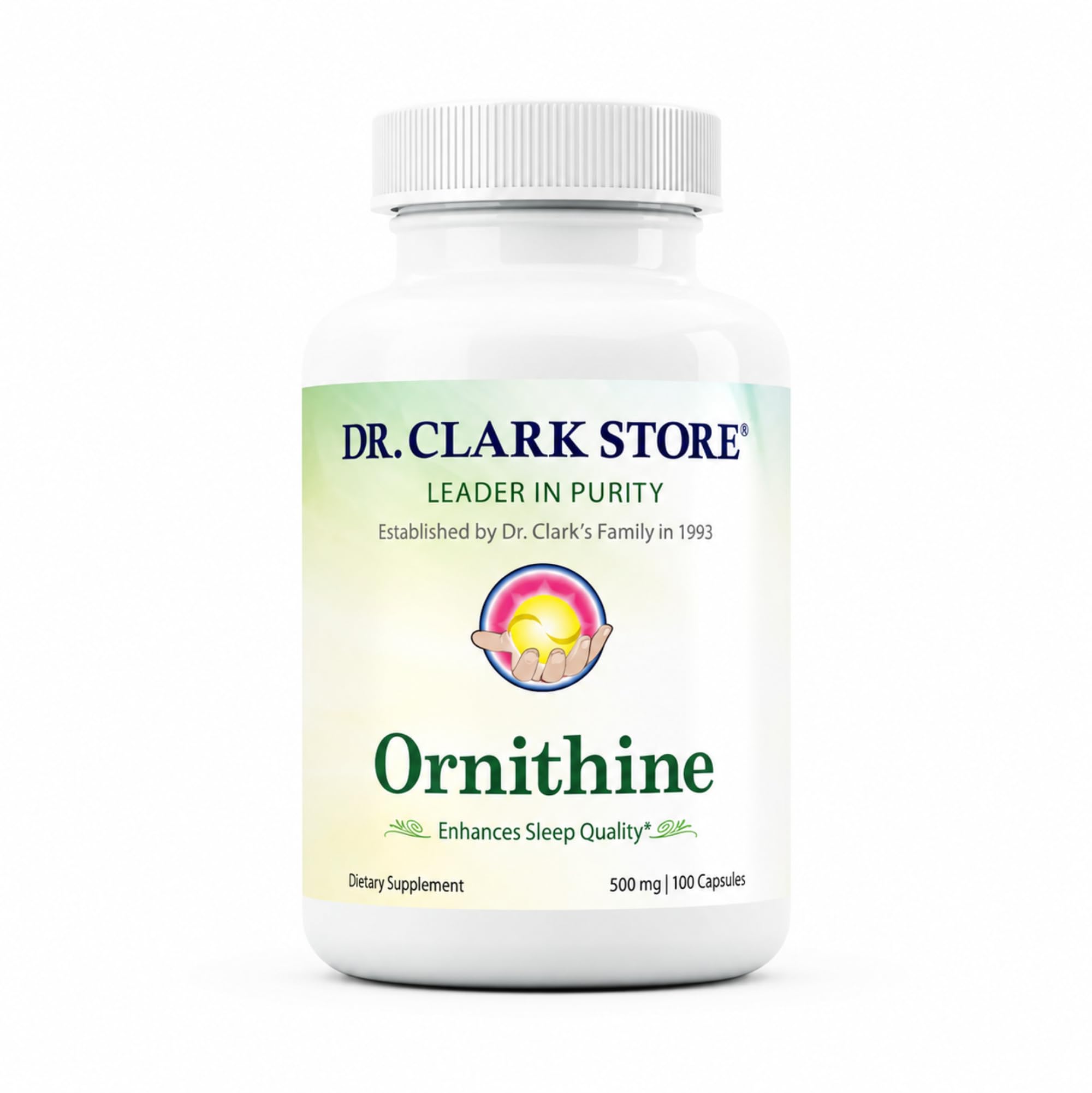 Dr Clark Ornithine Dietary Supplement 500mg, 100 Gelatin Capsules, Pure Amino Acid Support for Natural Sleep Aid, Promotes Protein Metabolism, Cleansing and Detoxification, Non-GMO & Gluten Free
