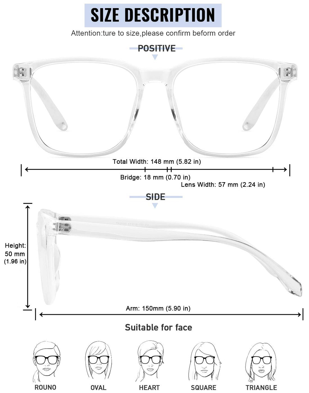 TEAPLMTT Blue Light Blocking Glasses Oversized Square Computer Glasses Anti Blue Light for Women Men(Clear)