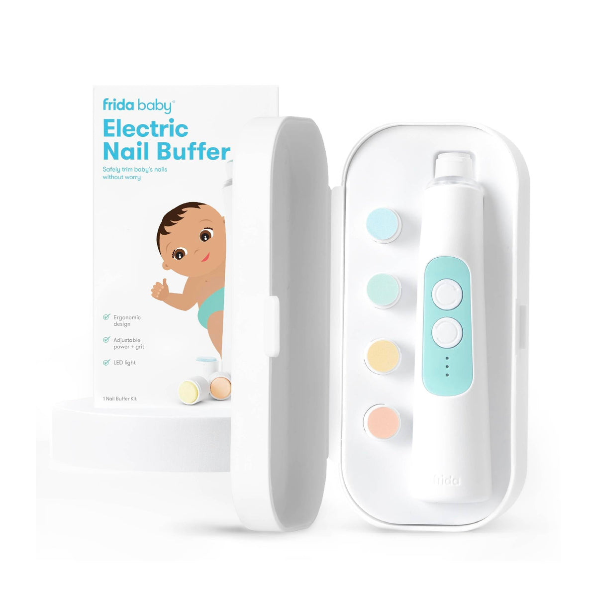 Frida Electric Nail Buffer, Safe Baby Nail File & Trimmer Kit, White