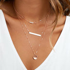 Turandoss Triple Layer Necklace for Women, Rose Pearl Bar Disc Pendant