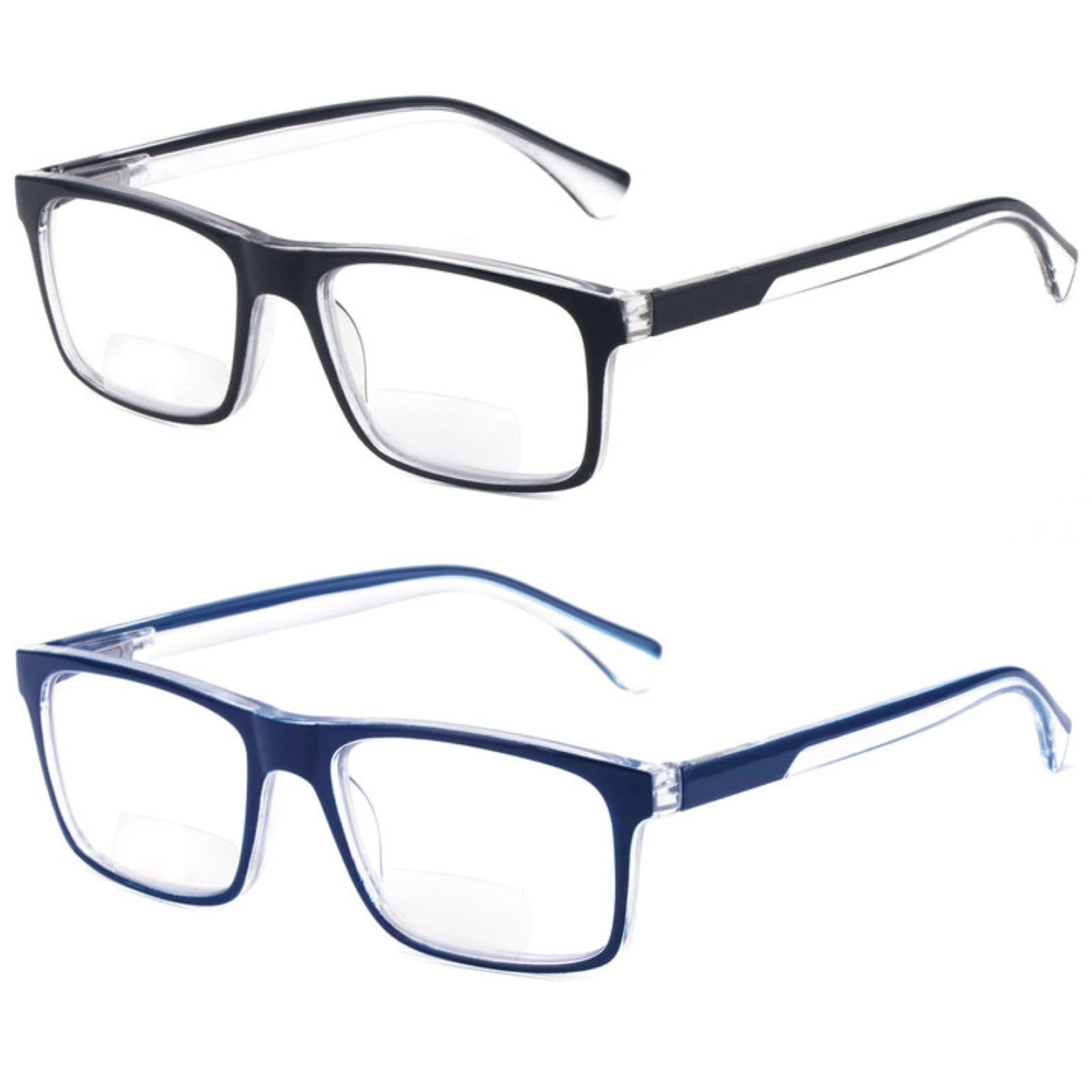 Missfive 2-Pack Light Bifocal Reading Glasses for Men, Blue Light Blocking For Near/Far Range Dual-use Spring Hinge, Anti UV/Eye Strain Comfort Quality Computer Readers, 1.5x