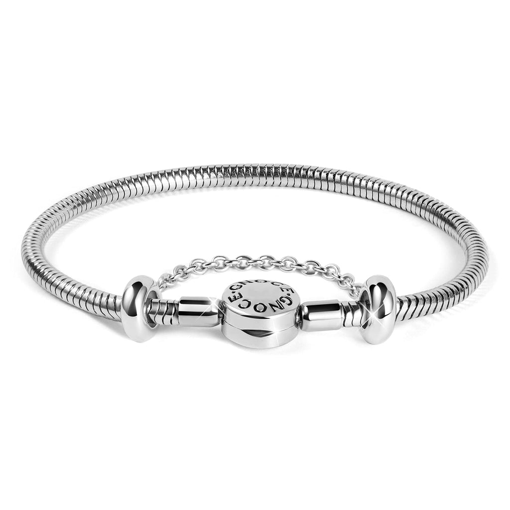 GNOCE Stainless Steel Snake Chain Charm Bracelet W/Safety Gift for Women(7.5in)