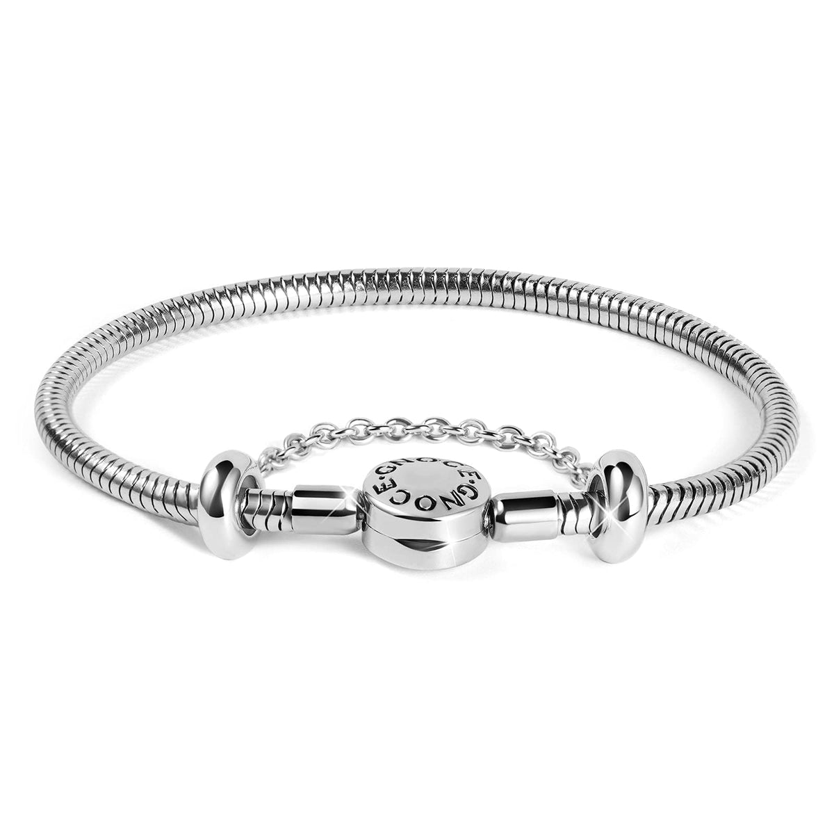 GNOCE Stainless Steel Snake Chain Charm Bracelet W/Safety Gift for Women(7.5in)
