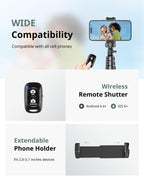 SENSYNE 62" Phone Tripod, Extendable Selfie Stick with Wireless Remote
