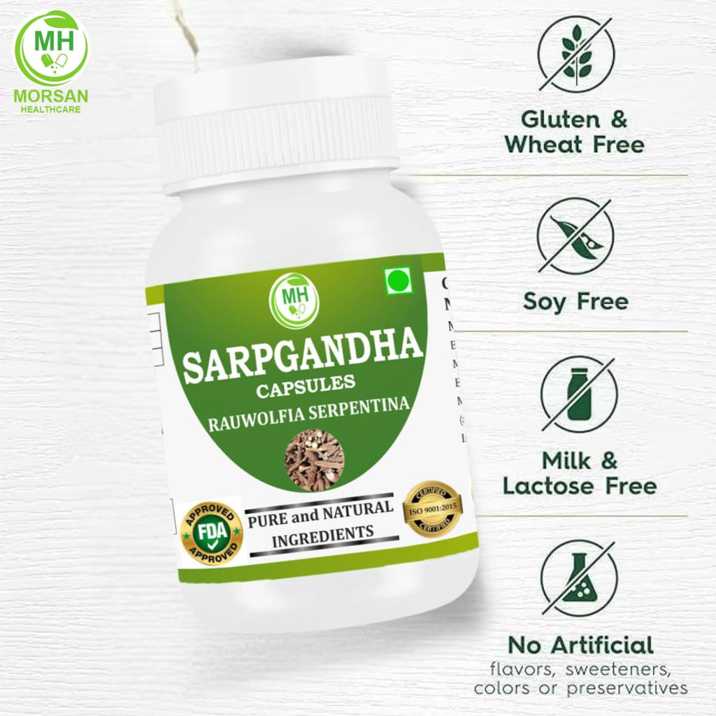 Morsan Healthcare Sarpgandha (Rauwolfia Serpentina) Capsules – Pack of 2 x 60 Veg Capsules | 500 mg Herbal Extract | Natural Ayurvedic Supplement for Daily Wellness