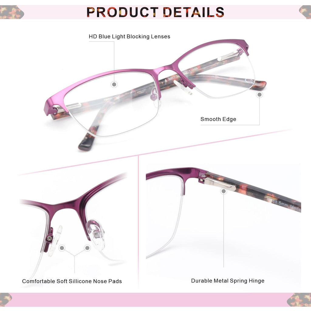 Missfive Premium Progressive Multifocus Metal Computer Reading Glasses For Women & A Hard Case, No Line Multifocal Readers with No Broken Spring Hinge(Workspace For Near Range 2.50x)