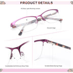 Missfive Premium Progressive Multifocus Metal Computer Reading Glasses For Women & A Hard Case, No Line Multifocal Readers with No Broken Spring Hinge(Workspace For Near Range 2.50x)