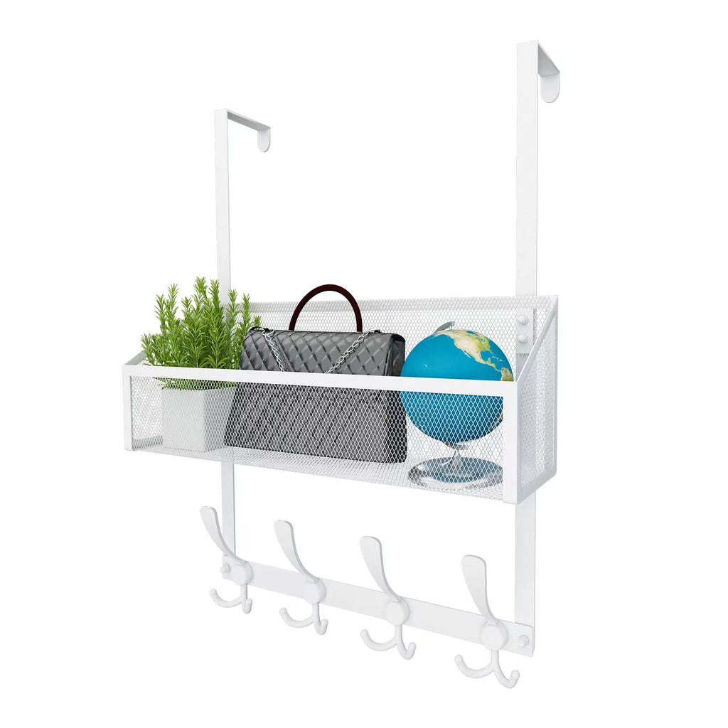 Kaiferty Over The Door Hooks Organizer, Coat Rack Over The Door Storage Hanger Towel Rack, Back of Door Storage Organizer for Bathroom,Bedroom,Kitchen,Office (White, 2-Tier)