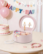 VLANDO Musical Jewelry Box for Girls, Arc Design with Spinning Ballerina Large Compartment for Small Treasures, Plays Canon Melody, Built-In Mirror and Soft Carry Handle, Birthday Christmas Gift