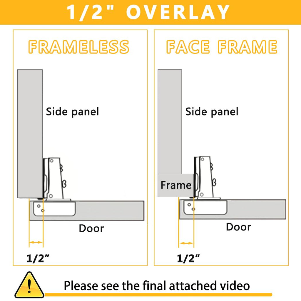 20 Pack Soft Close Cabinet Door Hinges for 1/2 Inch Overlay Cupboard, 105 Degree Opening Angel, Stainless Concealed Kitchen Cabinet Hinges with Mounting Screws, Manual and Door Bumpers