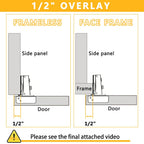 20 Pack Soft Close Cabinet Door Hinges for 1/2 Inch Overlay Cupboard, 105 Degree Opening Angel, Stainless Concealed Kitchen Cabinet Hinges with Mounting Screws, Manual and Door Bumpers