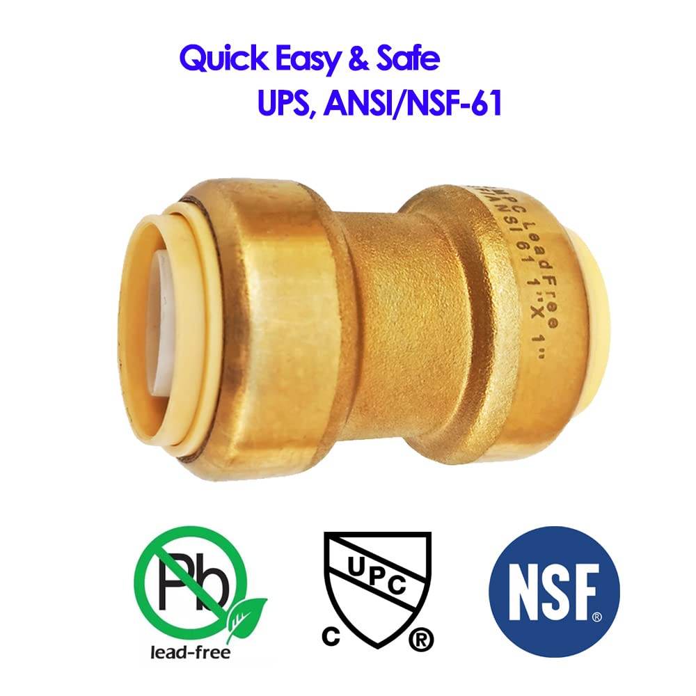 HQMPC 1" Pex fitting Straight Coupling Push Fit PEX Fittings, Push-to-Connect Copper, CPVC, No Pb Brass Plumbing Fittings (2, 1 Inch(1"))