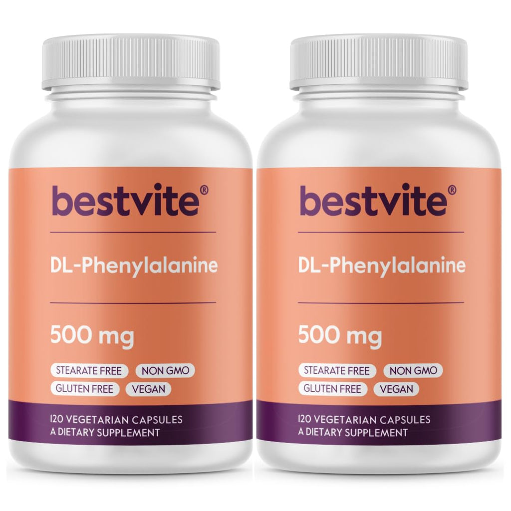 BESTVITE DL-Phenylalanine 500mg (240 Vegetarian Capsules) (2-Pack) - No Stearates - No Fillers - Vegan - Gluten Free - Non GMO
