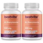 BESTVITE DL-Phenylalanine 500mg (240 Vegetarian Capsules) (2-Pack) - No Stearates - No Fillers - Vegan - Gluten Free - Non GMO
