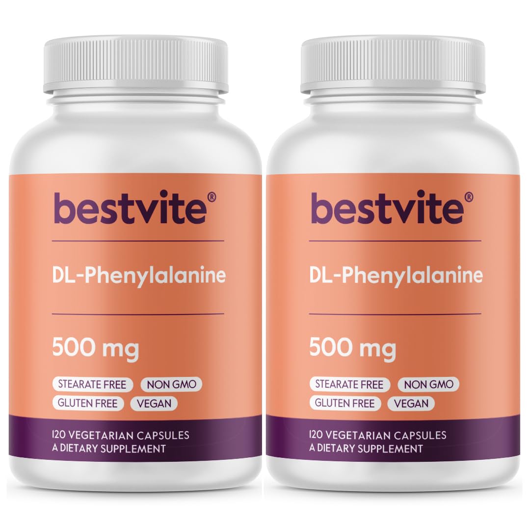 BESTVITE DL-Phenylalanine 500mg (240 Vegetarian Capsules) (2-Pack) - No Stearates - No Fillers - Vegan - Gluten Free - Non GMO