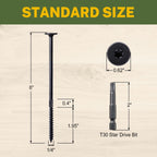 LIONMAX Structural Wood Lag Screws #14 x 6 Inch, 100-PCS, Heavy Duty Exterior Construction Screw, Rust Resistant Coated for Deck/Timber/Landscape, Flat Head Star Drive, T30 Bit Included, Black