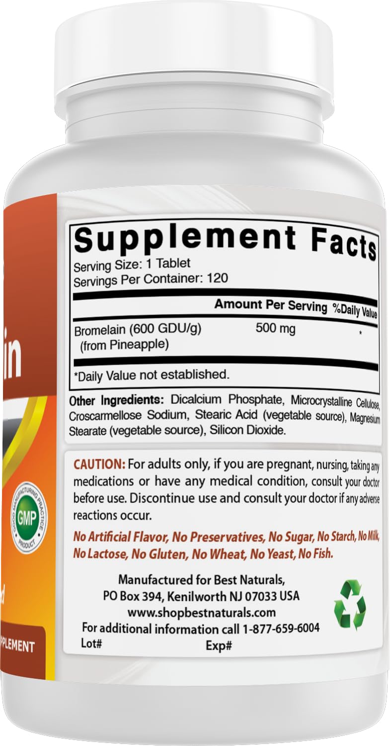Best Naturals Bromelain 500mg 120 Tablets (120 Count (Pack of 2))