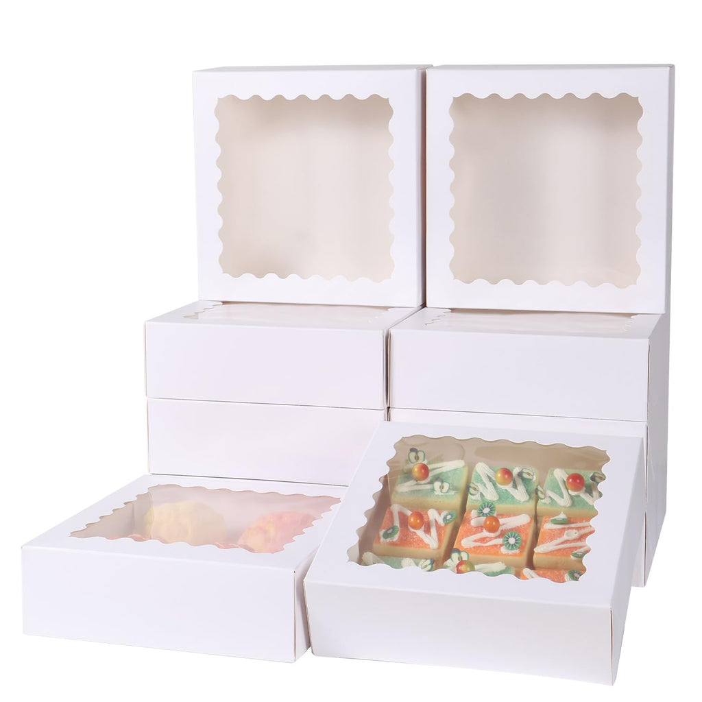 PFAMKEER 36 pcs 9x9x2.5 Inches Cake Box with Window, Bakery Pastry Cookie Boxes, Mini Pie for Pastry,Dessert,Strawberries,Chocolates (White, 9x9x2.5inch/36pcs)