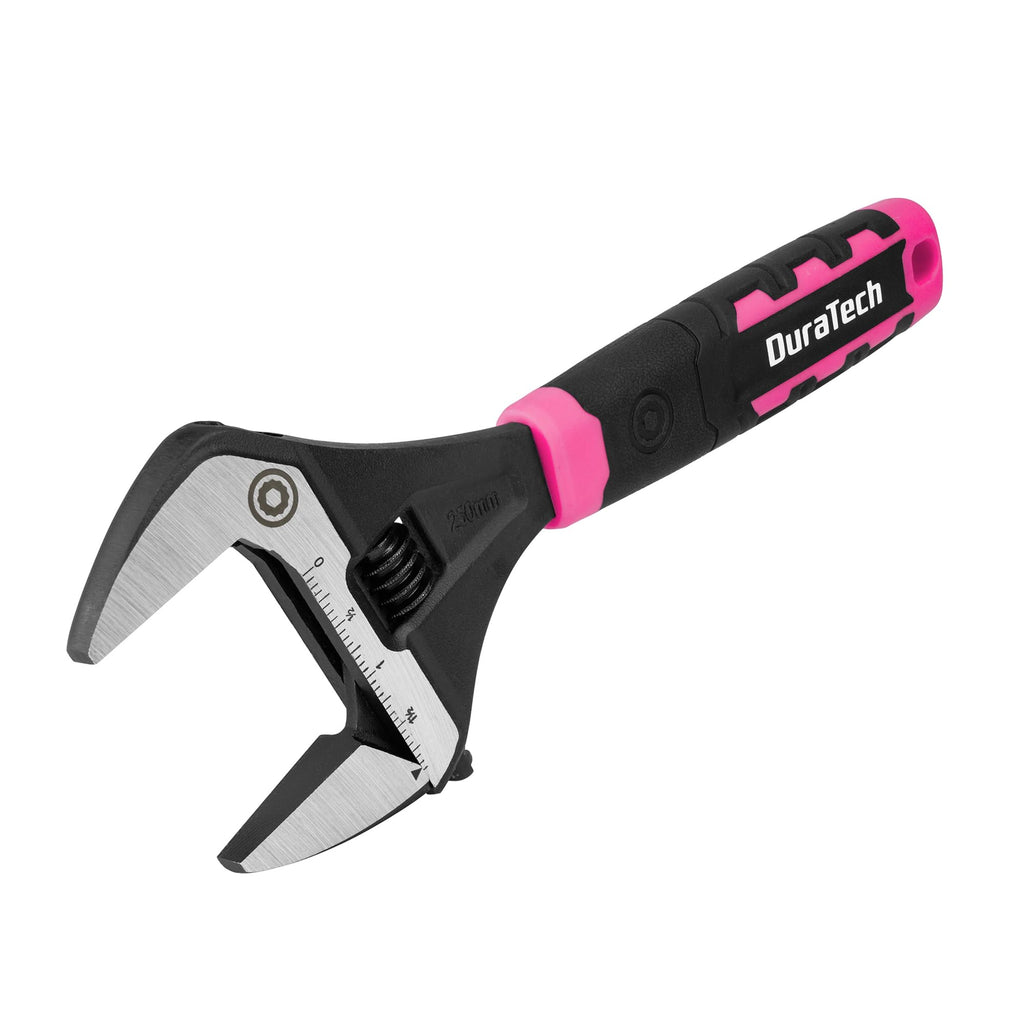 DURATECH 10-Inch Adjustable Wrench, Wide Jaw Opening Plumbing Wrench, CR-V Steel, SAE and Metric Scale Marked, Ergonomic Grip