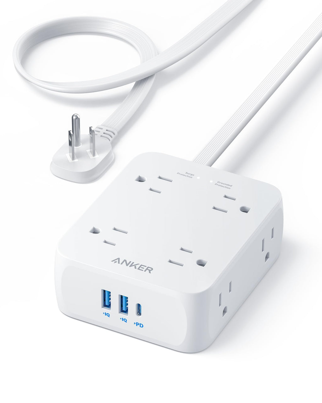 Anker Power Strip with 2000J Surge Protector, 5ft Outlet Extender, 20W, 8AC