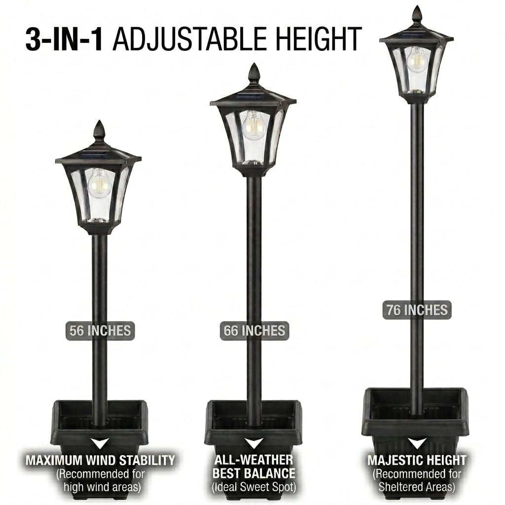 Benany 76" Solar Lamp Post Lights with Planter, Glass & Metal Street Light Outdoor Waterproof, 60 Lumens Dusk to Dawn Solar Pole Light for Garden, Yard, Driveway, Porch, Patio, Warm White