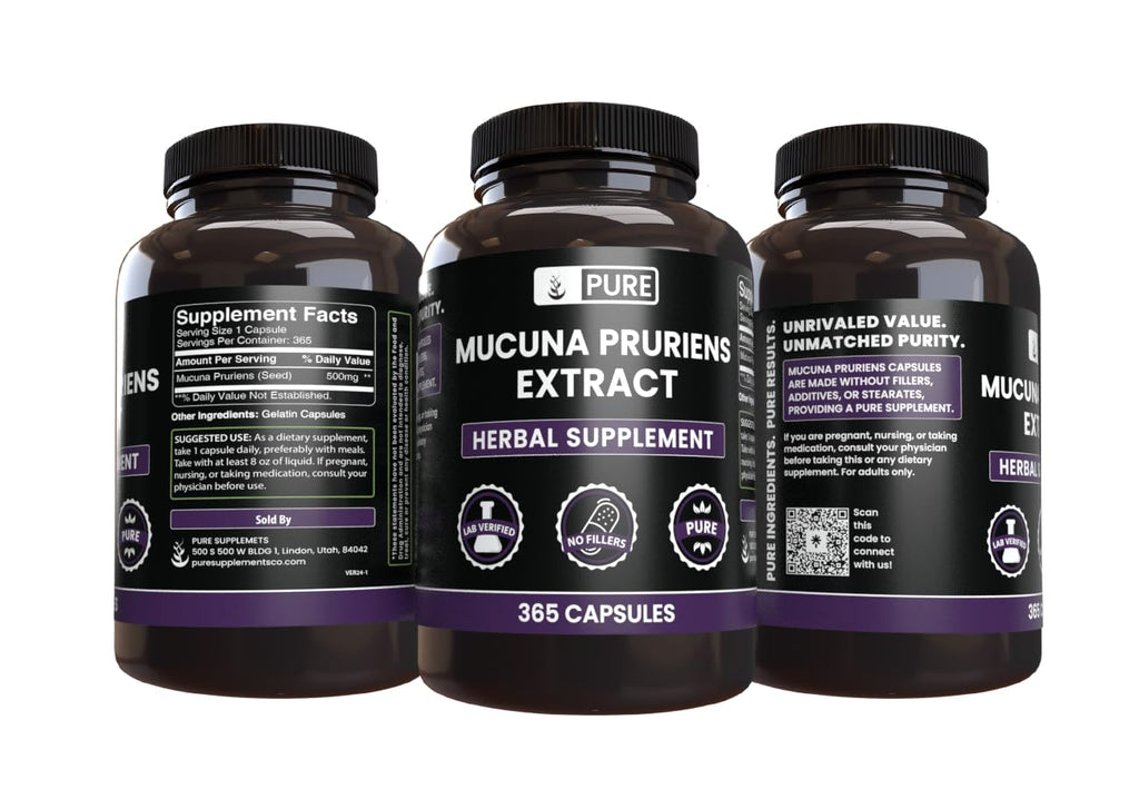 Pure Original Ingredients Mucuna Pruriens (365 Capsules) No Magnesium Or Rice Fillers, Always Pure, Lab Verified