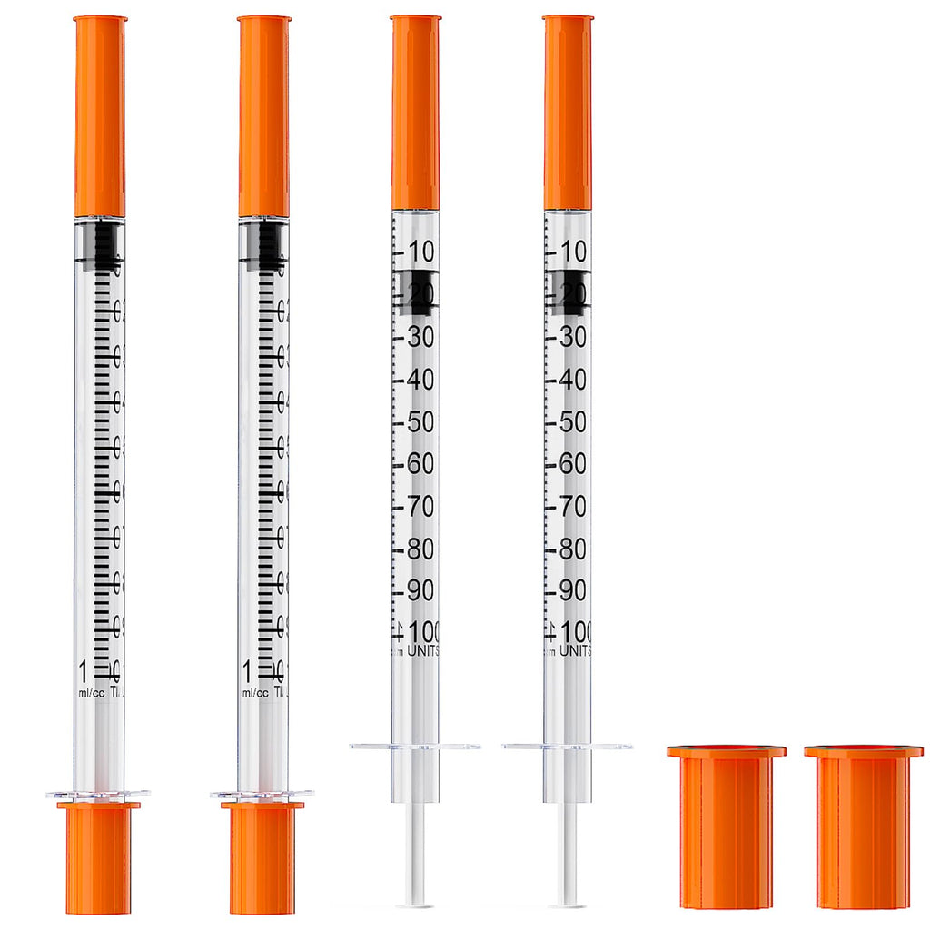 U-100 1mL/cc Lab Syringes and 29G 1/4''(6mm) Needle Disposable Individually Wrapped, Pack of 100