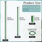 Catephe 40 Pcs Plant Support Stakes, Garden Stakes for Indoor Plants, Tall Adjustable Plant Sticks with 40 Clips and 20 Connectors for Monstera, Tomato, Vine Potted Plants