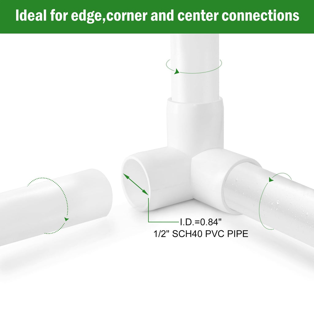 3 Way PVC Pipe Fittings 1/2 Inch, Zernmiarder White PVC Elbow Corner Side Outlet Tee Fitting, SCH40 Furniture Grade Pipe Connectors - Fits 1/2" Polyvinyl Chloride Pipes, 24 Pieces