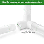 3 Way PVC Pipe Fittings 1/2 Inch, Zernmiarder White PVC Elbow Corner Side Outlet Tee Fitting, SCH40 Furniture Grade Pipe Connectors - Fits 1/2" Polyvinyl Chloride Pipes, 24 Pieces