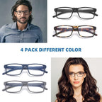 JAWSOCK 4 Pack Reading Glasses Blue Light Blocking for Men Women,Rectangular Frame Computer Readers with Spring Hinge,Reading Glasses for Men Women，Anti Eyestrain/UV Ray Eyeglasses (1.75x)
