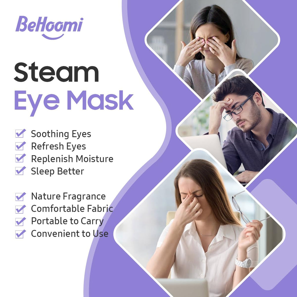 BeHoomi 20Packs Steam Eye Mask, Heated Eye Mask Warm Compress for Eyes, Disposable Self Heating Steam Mask for Home, Sleep, Spa, Travel Essentials & Relaxation Gifts, Valentine's Day Gifts (Lavender)