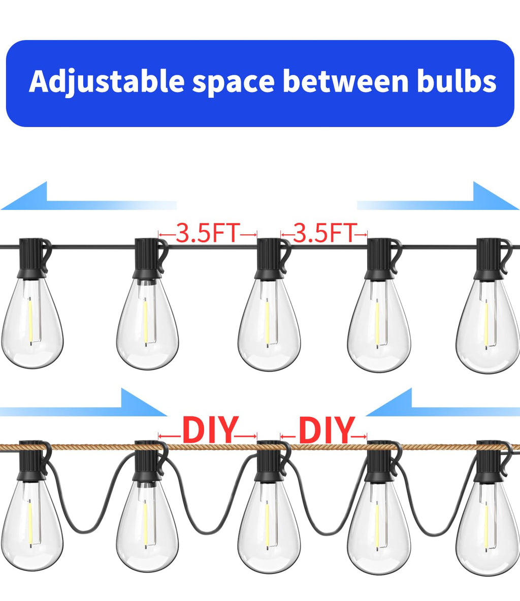 luckystyle 30FT LED Outdoor String Lights with 10+1 Edison Shatterproof Waterproof Bulbs, 2700K Commercial Grade Patio Lights, Heavy Duty Outside Hanging Outdoor Lights for Garden Porch Deck Decor