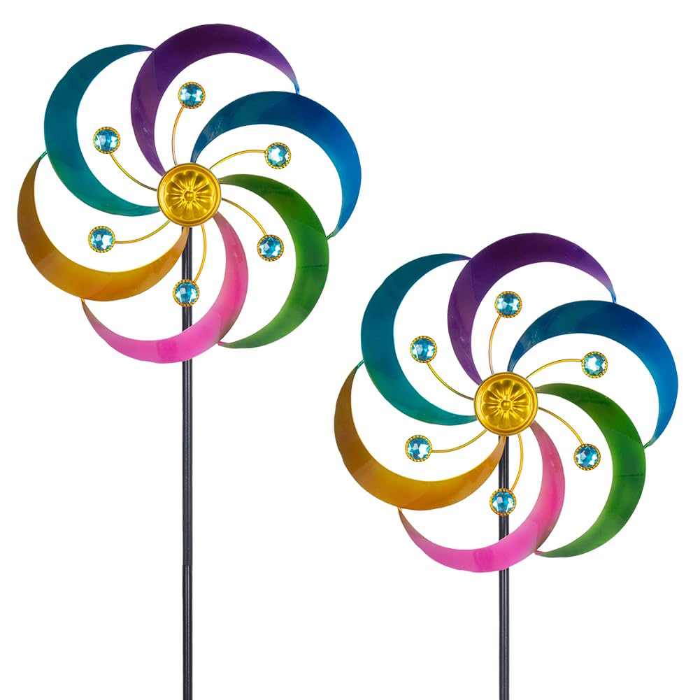 DREAMYSOUL 2 Packs Metal Wind Spinners Outdoor, Colorful Pinwheels for Yard and Garden, Kinetic Wind Spinner & Sculpture
