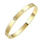 BOLAGTIER 14K Gold Plated Four Leaf Clover Bangle Bracelet (Gold-M)