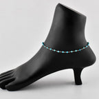 YANARA Blue Turquoise Anklet for Women, Dainty Boho Summer Beach Jewelry for Girls, December Birthstone Handmade Charm Ankle Bracelets Silver Plated 9+1.5 inch Chain, Mother's Day Jewelry For Her