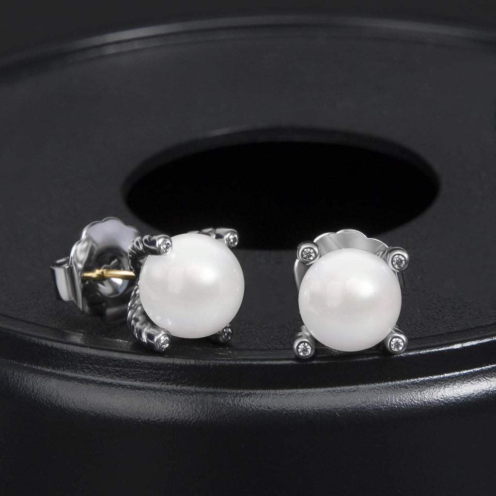Myshiwu Designer Inspired Twisted Cable Wire Imitation Pearl Stud Earrings for Women Antique Fashion Brand Jewelry Gift (Twisted Cable Pearl Stud)