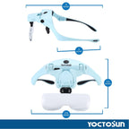YOCTOSUN Magnifying Glasses with Light for Close Work, Head Magnifier with 4 LED Lights and 5 Detachable Lenses 1X to 3.5X,Rechargeable Hands Free Headband Magnifier Glasses for Crafts, Hobby