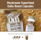 Om Mushroom Superfood Turkey Tail Mushroom Capsules Superfood Supplement, 90 Count, 30 Days, Immune Support, Polysacchrides, Beta-Glucans, Gut Health & Holistic Defense Mushroom Supplement