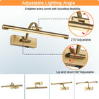 Tassuowell Wireless Picture Lights for Wall Rechargeable, Battery Operated Art Light for Paintings, 3CCT Dimmable, 15.7" Brass Finish with Remote, Rotatable Gallery Light for Pictures Display