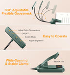 Gritin 2026 Gen 2 Book Light for Reading- 32 Eye Caring Full Spectrum LED, 5 Colors & 5 Brightness, Adjustable Wide/Narrow Beam, Upgrade 1500mAh Long-Lasting Clip on Light for Book Lovers-Forest Green