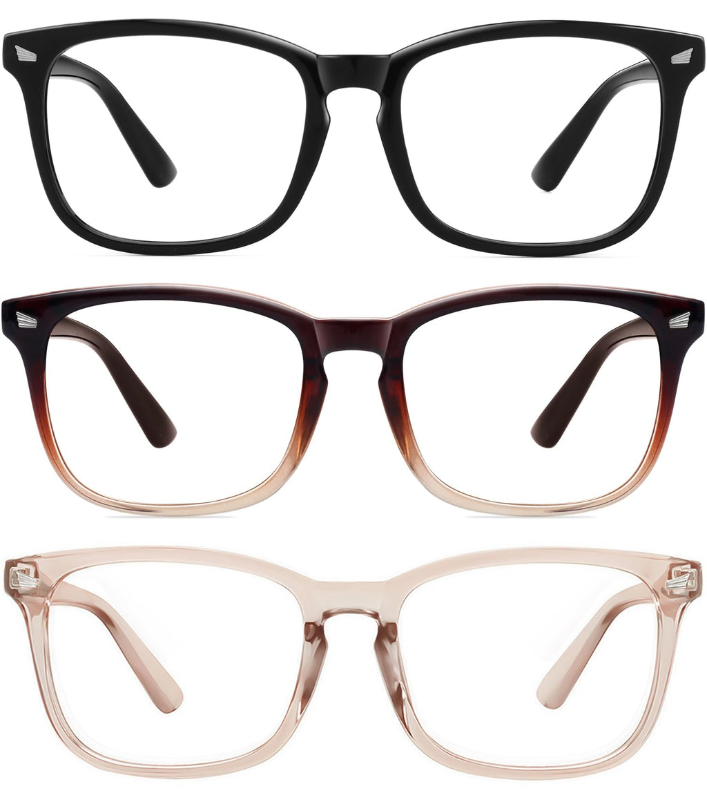 MEETSUN 3-Pack Blue Light Blocking Glasses, Anti Eye Strain Headache (Sleep Better), Computer Glasses UV400 Lens (Black + Brown Gradient + Coffee)