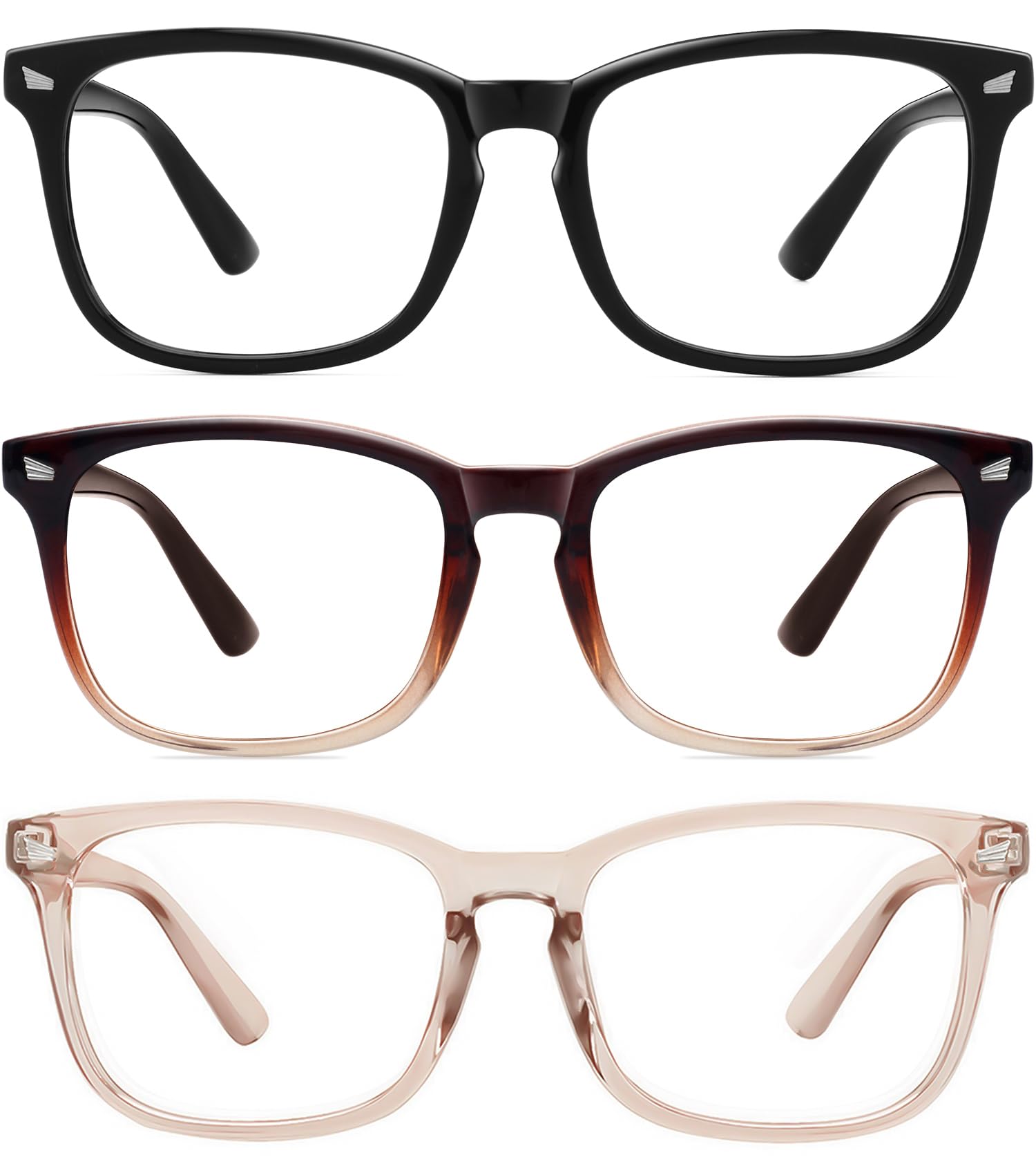 MEETSUN 3-Pack Blue Light Blocking Glasses, Anti Eye Strain Headache (Sleep Better), Computer Glasses UV400 Lens (Black + Brown Gradient + Coffee)
